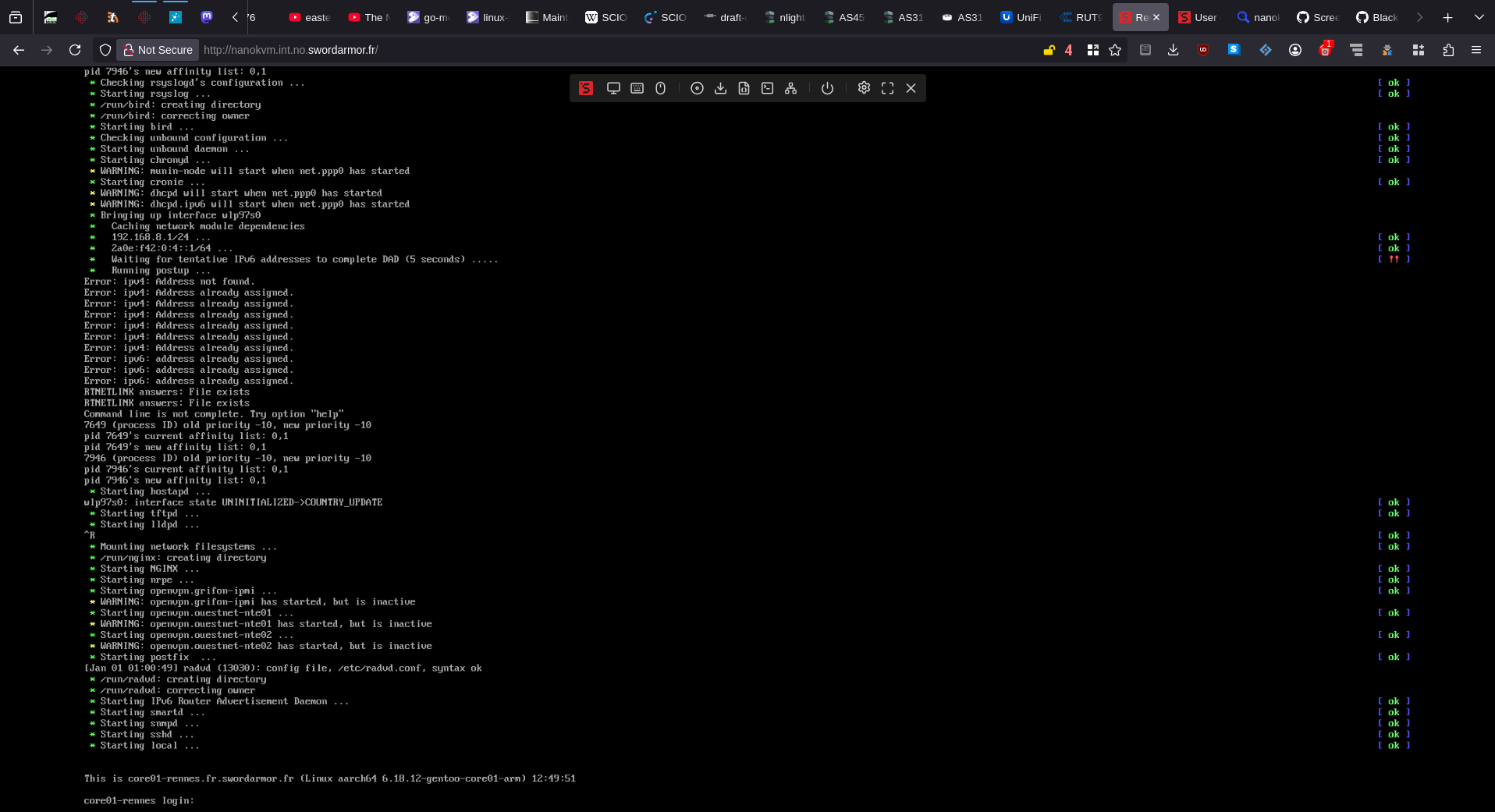 Capture d’écran de la sortie KVM dans firefox